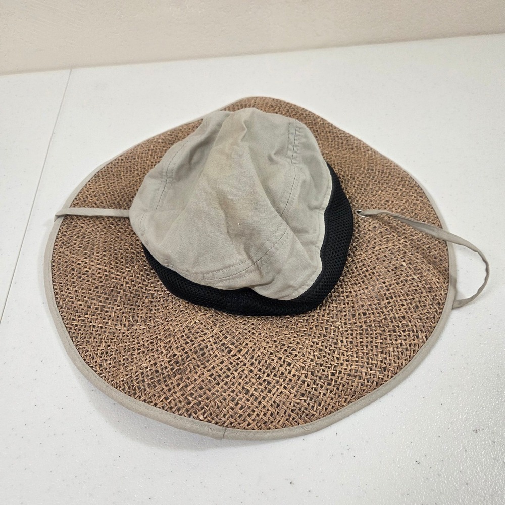 Columbia Unisex L/XL Tan Wide Brim Straw Sun Hat Hiking Fishing CU9041